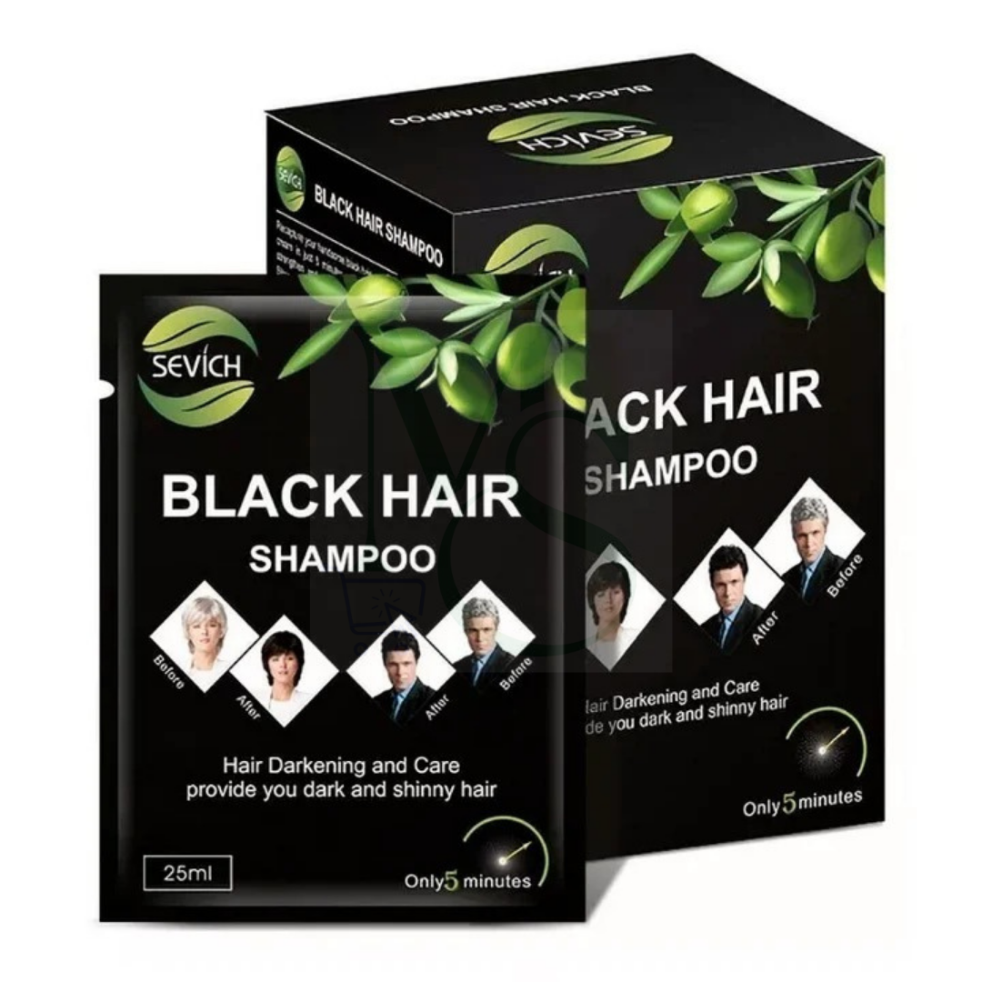 BLACK HAIR™ -SHAMPOO PINTA CANAS NEGRO, 12 UNIDADES.